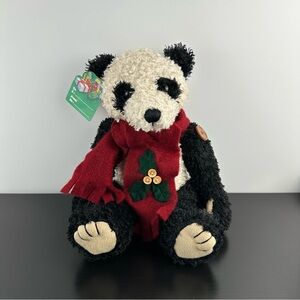 Vintage Christmas Panda Plush Stuffed Animal 10” Sitting